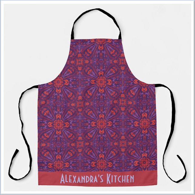 Colorful Batik Red & Purple Abstract Apron (Creator Uploaded)