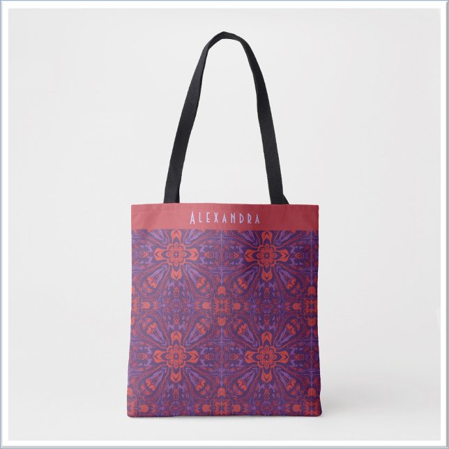 Colorful Batik Red & Purple Abstract Tote Bag (Creator Uploaded)