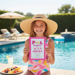 Colorful Beach Ball Pool Party Birthday Invite