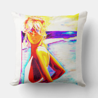 Colorful Beach Girl Throw Pillow
