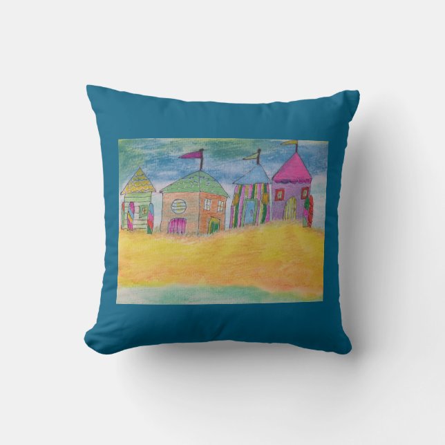 Colorful Beach Huts Cushion (Front)