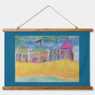 Colorful Beach Huts Hanging Tapestry