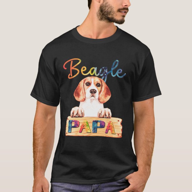 Colorful Beagle Papa  Dog Dad T-Shirt (Front)