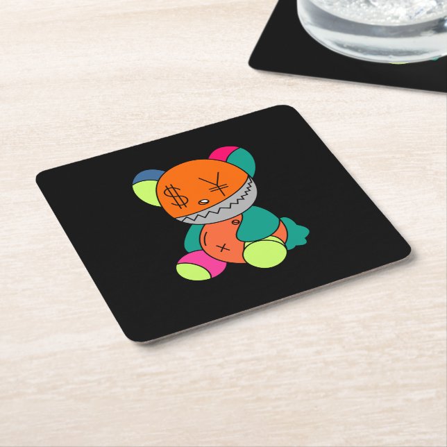 Colorful bear square paper coaster (Angled)