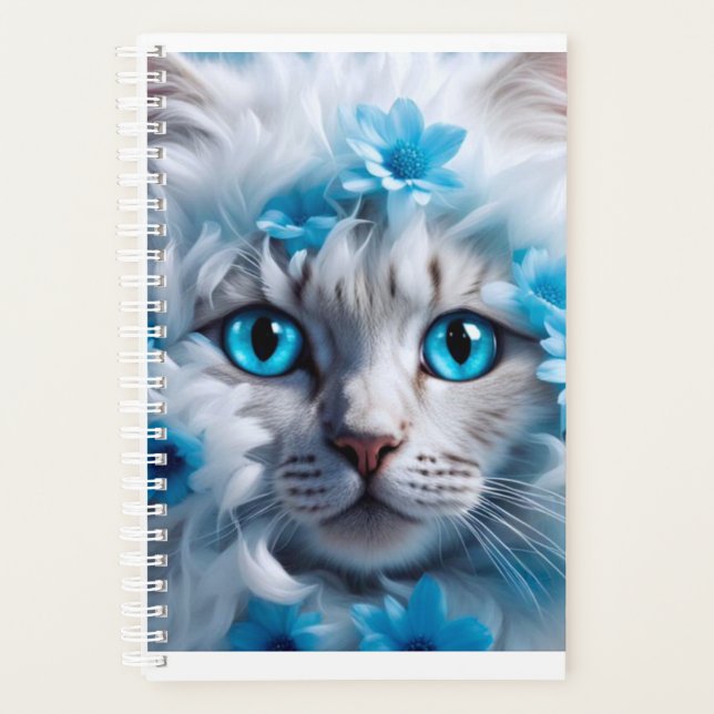 Colorful beautiful Cat design blue  planner  (Front)