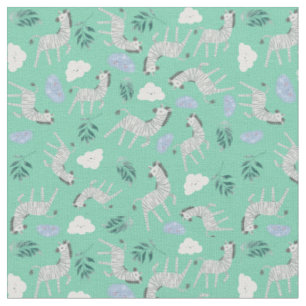 Colorful beautiful safari zebra horse kids green fabric