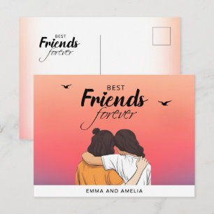 Colorful BFF Sunset Postcard with Quote & Name