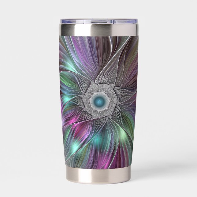 Colorful Big Flower Abstract Trippy Fractal Art Insulated Tumbler (Front)