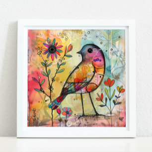COLORFUL BIRD MIXED MEDIA POSTER