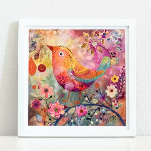 COLORFUL BIRD MIXED MEDIA POSTER