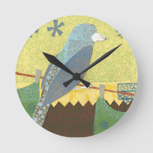 Colorful Bird on a Wire Round Clock
