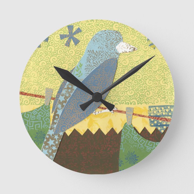 Colorful Bird on a Wire Round Clock (Front)