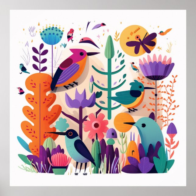 Colorful bird poster children's room poster, cute (Front)