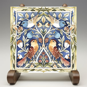 Colorful Birds & Flowers Arts and Crafts Ceramic Tile