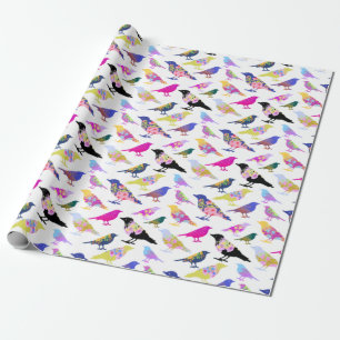 Colorful Birds Flowers Bouquet Chic Floral Pattern Wrapping Paper