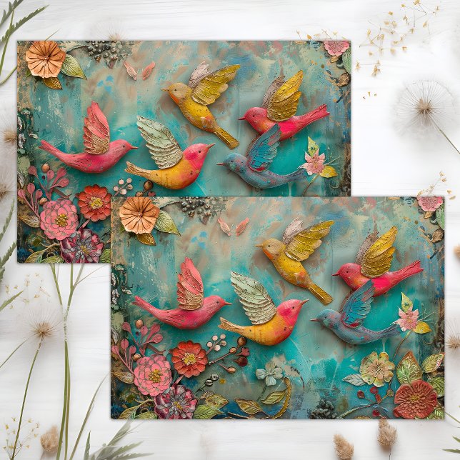 COLORFUL BIRDS IN FLIGHT MIXED MEDIA DECOUPAGE TISSUE PAPER (COLORFUL BIRDS IN FLIGHT MIXED MEDIA DECOUPAGE TISSUE PAPER)
