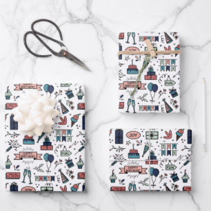 Colorful Birthday Pattern  Wrapping Paper Sheet