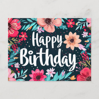 colorful birthday postcard with flowers postcard