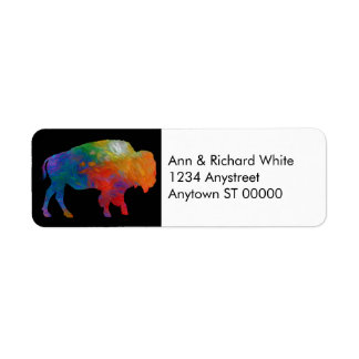 Colorful Bison Art on Black And White Return Address Label