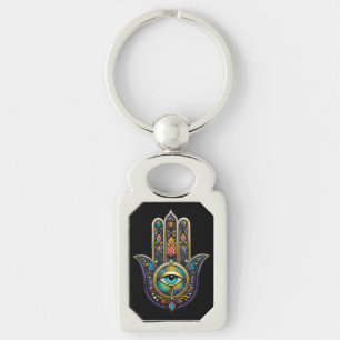 Colorful Black Gold Hamsa w/ Turquoise Third Eye Key Ring