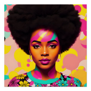 Colorful Black Woman Afro Pop Art Poster