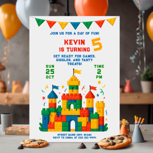 Colorful Block Castle Birthday Invitation