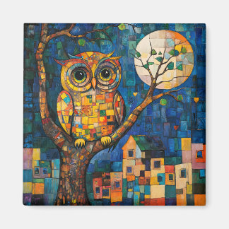 Colorful Block Owl Fridge Magnet