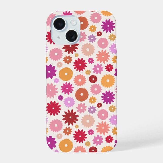 Colorful Blooms Repeat Pattern iPhone 15 Case (Back)