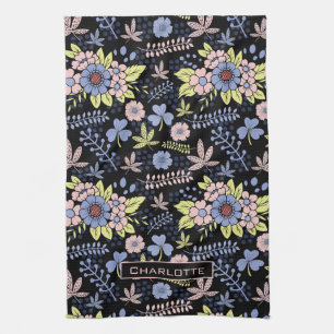 Colorful blossom floral seamless pattern with name tea towel