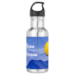 Colorful Blue Abstract with Pickleball and Name 532 Ml Water Bottle