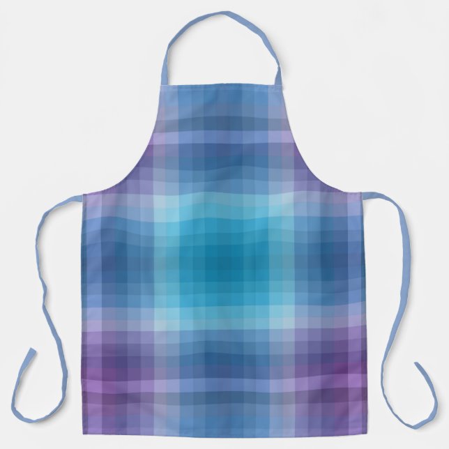 Colorful Blue And Purple Fashion Checkered Stripes Apron (Front)