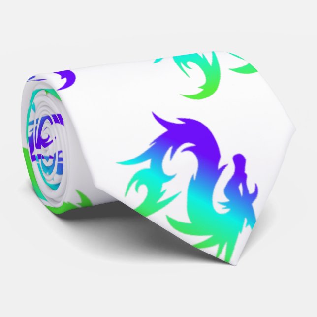 COLORFUL BLUE DRAGON PATTERN TIE (Rolled)