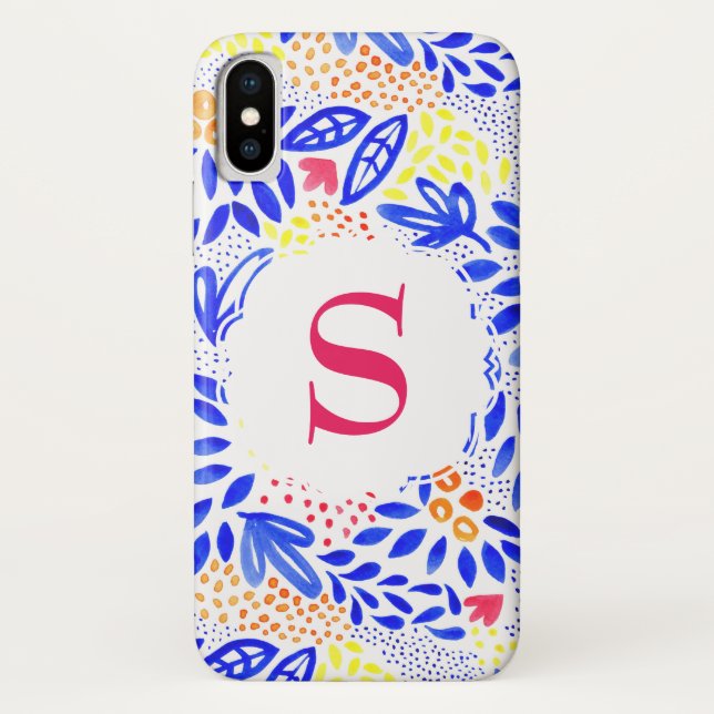Colorful Blue Floral Watercolour Phone Cover (Back)