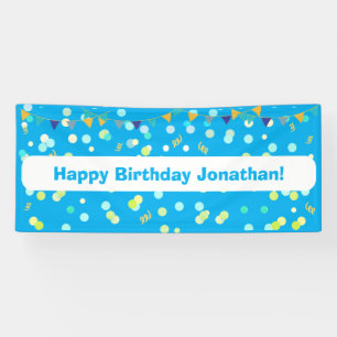 Colorful Blue & Green Confetti Boy Birthday Party Banner