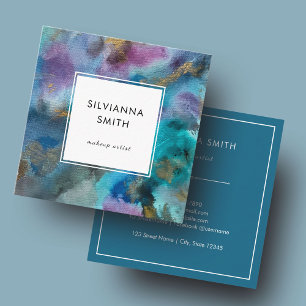 Colorful Blue Green Teal Watercolor Abstract Square Business Card