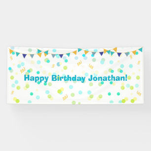 Colorful Blue Green Yellow Confetti Happy Birthday Banner