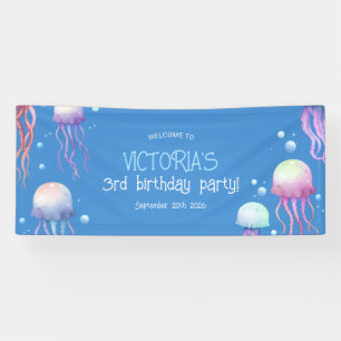 Colorful Blue Jellyfish Under the Sea Birthday  Banner