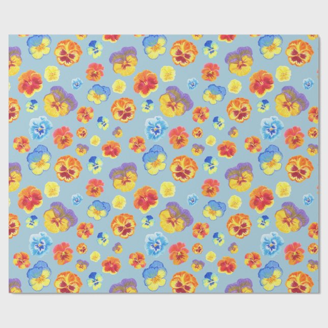 Colorful Blue Pansy Gift Wrapping Paper (Flat)