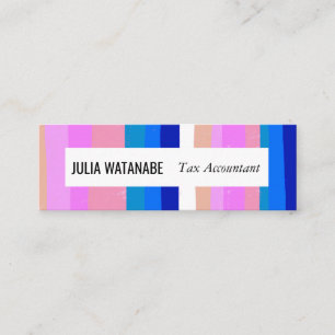Colorful Blue Pink Minimalist Stripes Handmade Mini Business Card