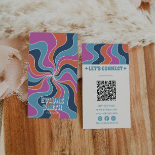 Colorful Blue Pink Orange QR Code Groovy Trendy Business Card