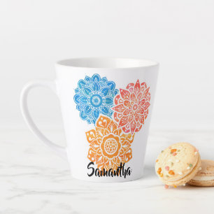 Colorful Blue Red Orange Floral Mandalas Latte Mug