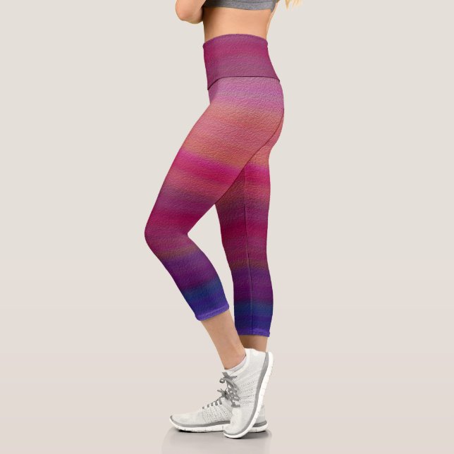 Colorful Blue Red Orange Stripes Pattern Capri Leggings (Left)
