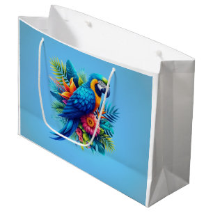 Colorful, blue tropical macaw  large gift bag