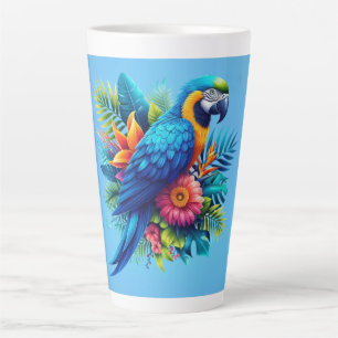 Colorful, blue tropical macaw  latte mug