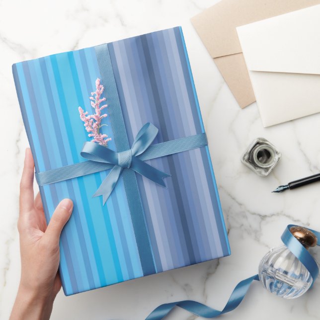 Colorful Blue Winter Spring Summer Stripes Pattern Wrapping Paper (Gifting)