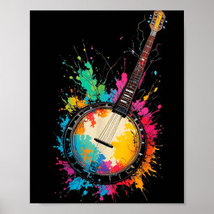 Colorful bluegrass banjo color splashes music love poster