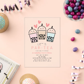 Colorful Boba Bubble Tea Party Girl 1st Birthday Acrylic Invitations