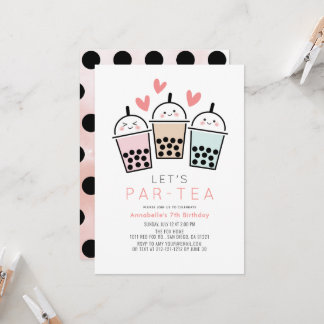 Colorful Boba Bubble Tea Party Girl Birthday Invitation