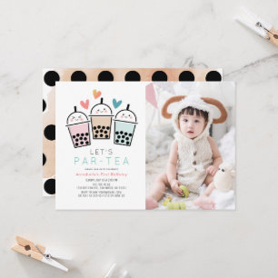 Colorful Boba Bubble Tea Party Photo 1st Birthday Invitation