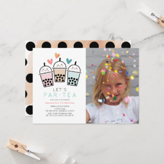 Colorful Boba Bubble Tea Party Photo Birthday Invitation